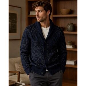 Billy Reid Blue Rug Jacquard Merino Wool Shawl Cardigan Mens S Sweater $398